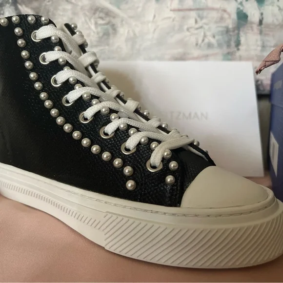 NEVER WORN STUART WEITZMAN Pearl Laced High-Top Sneaker - Picture 9 of 14